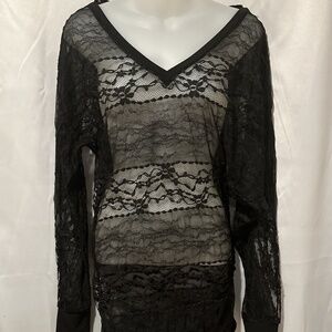 Sheer Black Lace Goth Mini Dress Tunic Top Y2K Batwing Sleeves Asymetrical Hem